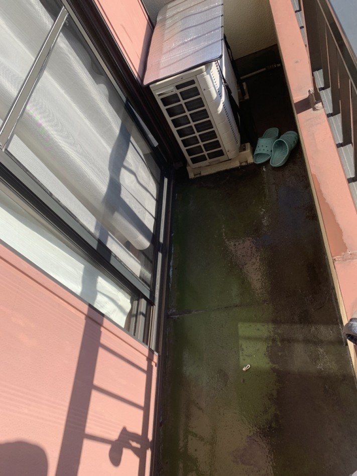 ベランダに散水した様子
