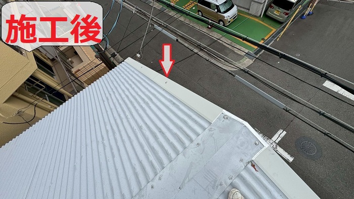 神戸市兵庫区で強風によりケラバ板金が浮き補修工事を行った後の様子