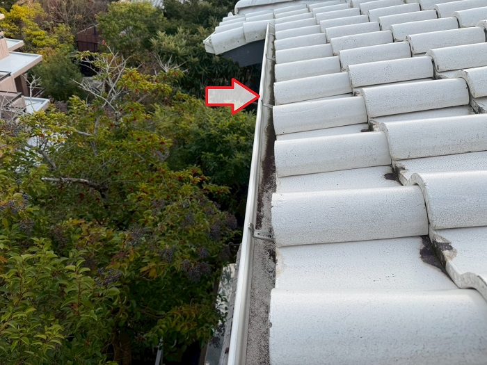 宝塚市で落ち葉除けネットを取り付ける前の様子