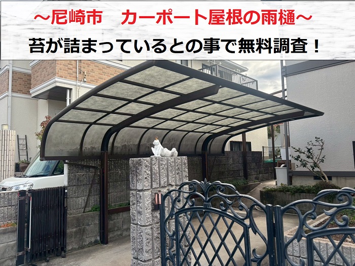 尼崎市　樋に苔が溜まったカーポート屋根の無料調査！貼り替える価格は？