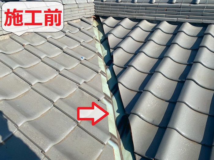 小野市で瓦屋根補修工事を行う前の様子
