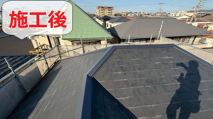 加古郡稲美町でスレート屋根の棟板金交換を行う前の様子