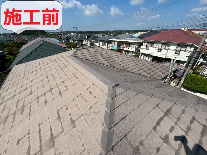 小野市で金属屋根によるスレート屋根カバー工法工事を行う前の様子