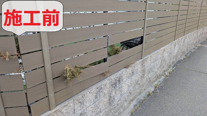 加古川市で外構フェンスの部分補修としてエクスタイル製アーバンフェンスを直す前の様子