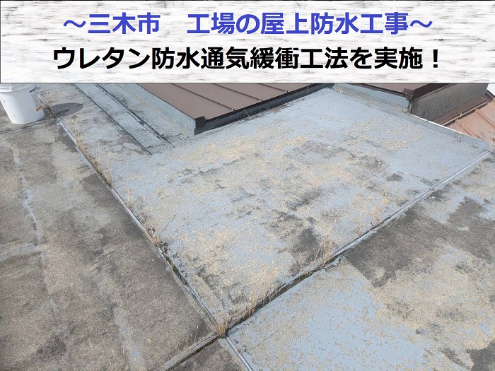 三木市で工場の屋上防水工事としてウレタン防水通気緩衝工法を行った現場紹介