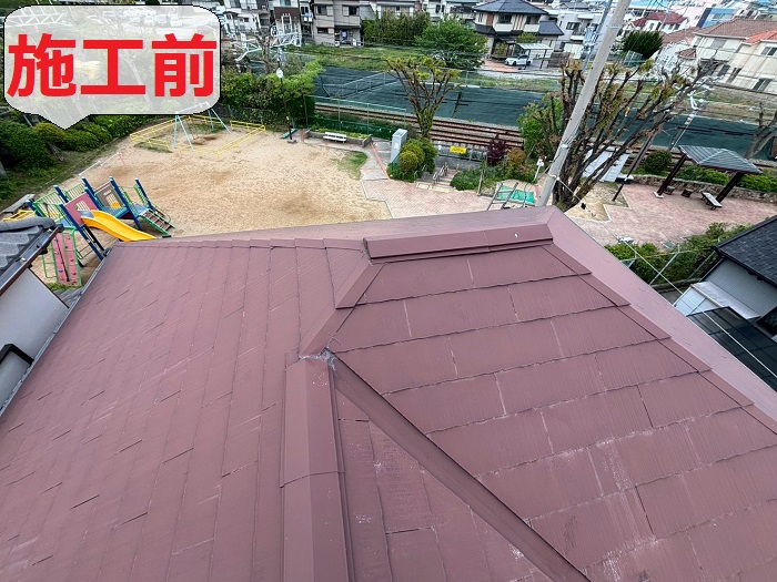 神戸市垂水区でスーパーガルテクトを用いた屋根カバー工事を行う前の様子