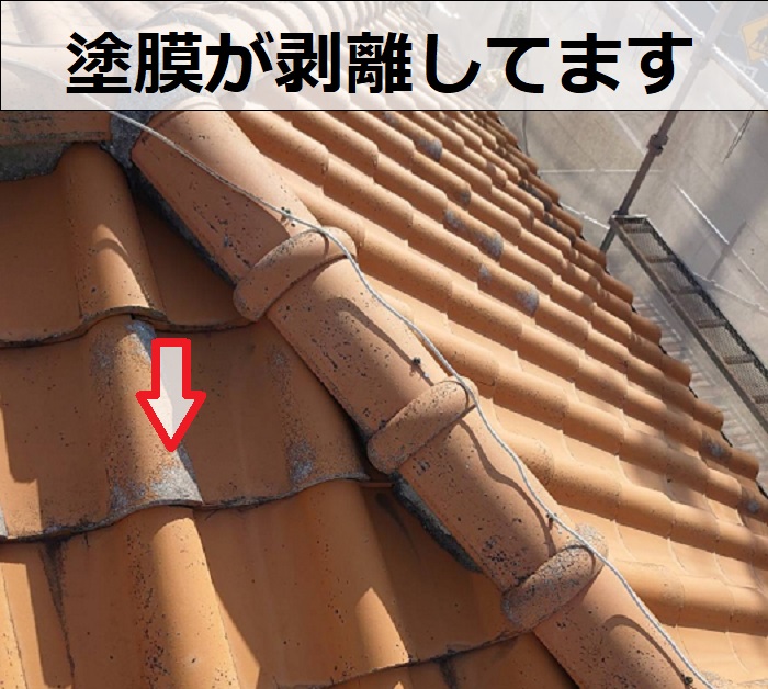 セメント瓦の塗膜の剥離
