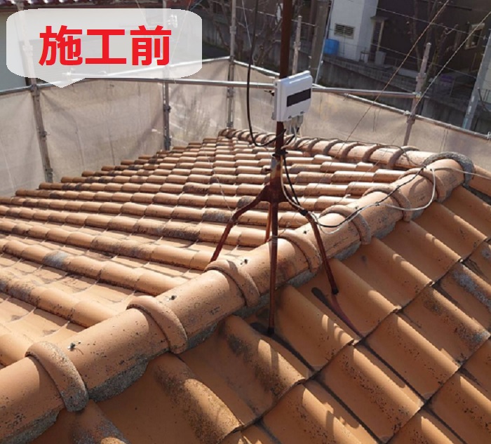 神戸市で廃盤になったセメント瓦をルーガ鉄平へ葺き替える前の様子