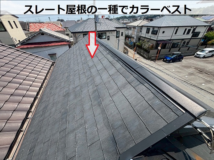 スレート屋根の一種でカラーベスト屋根の様子