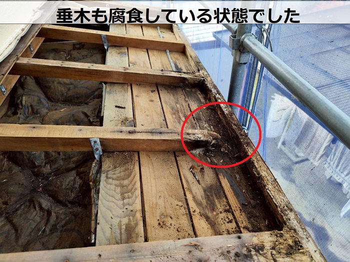 垂木が腐食している様子