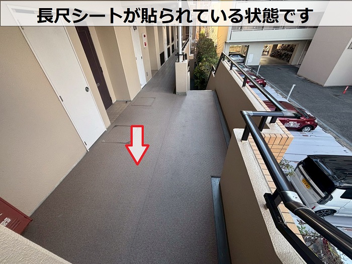 廊下に貼られた長尺シート