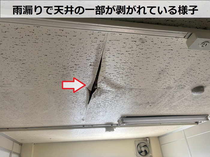 雨漏りで剥がれている天井