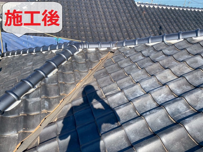 神戸市西区で瓦屋根の耐震工事として乾式工法で屋根の軽量化を行った後の様子