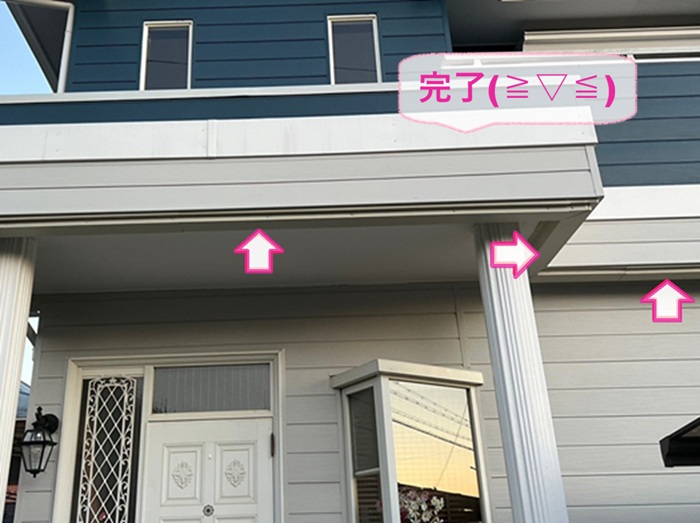 三田市の危険な軒天の補修でガルバリウム鋼板で美観回復した現場の様子