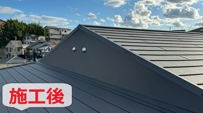 明石市でマンションの雨漏り修理として屋根重ね葺き工事を行った後の様子