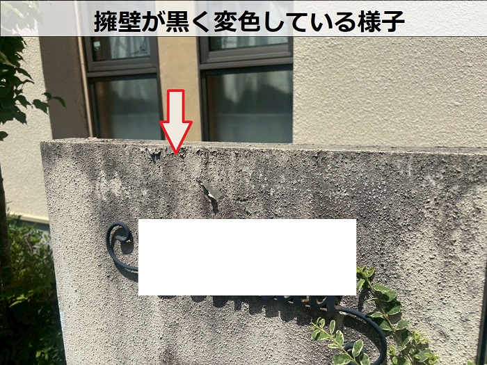 黒く変色した擁壁