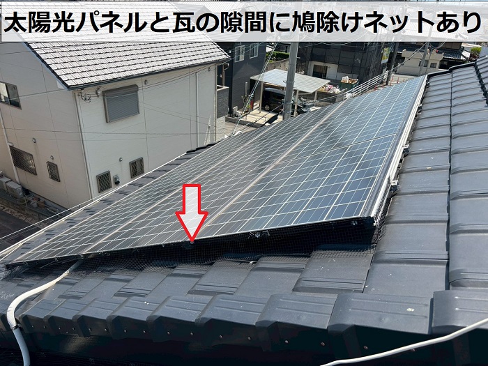 太陽光パネルに設置されている網