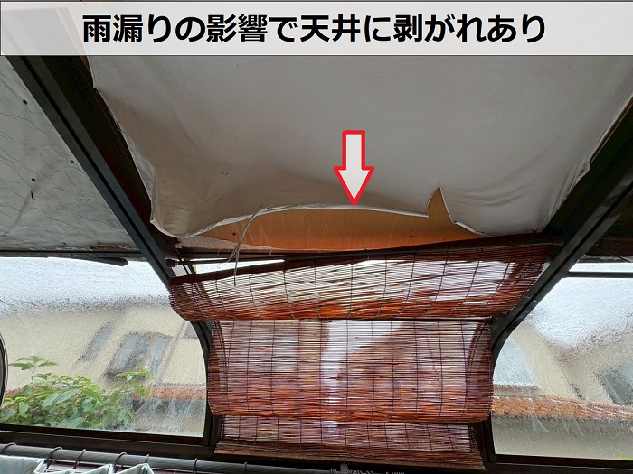 サンルーム天井の剥がれ