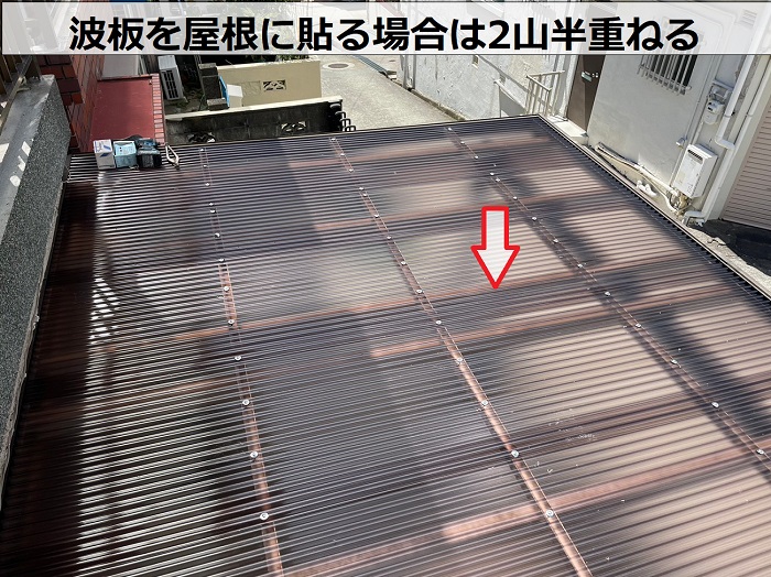 波板を2山半重ねる