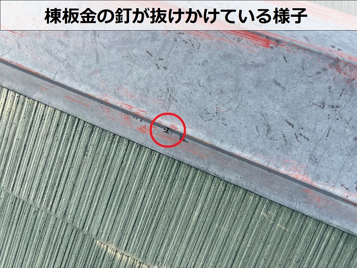 棟板金の釘の抜け