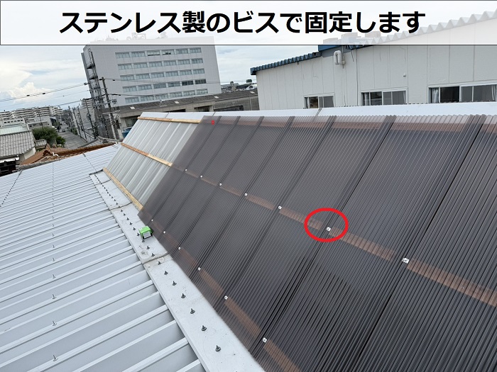 波板をステンレスビスで固定