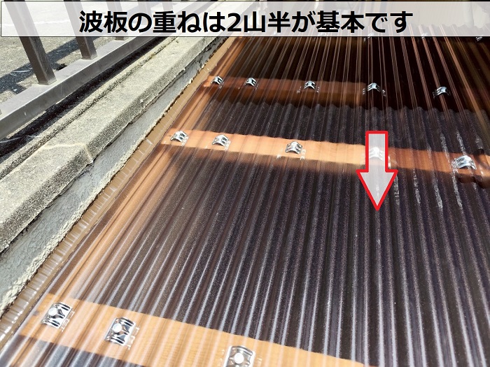 波板の重ねは2山半