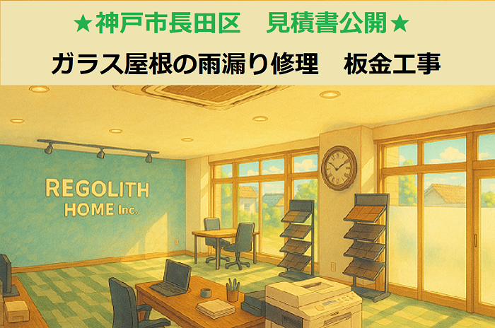 神戸市長田区 見積書公開!ガラス屋根 板金工事 雨漏り修理 1階部分