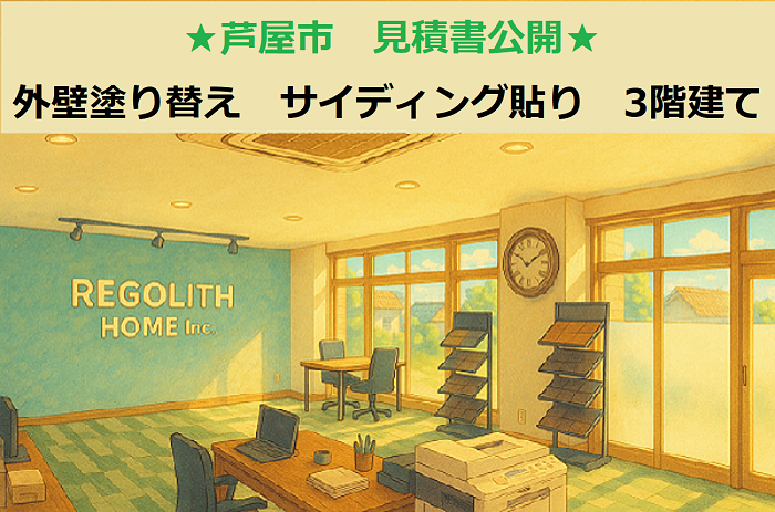 芦屋市 見積書公開!外壁塗り替え 3階建てサイディング貼り 日本ペイント使用