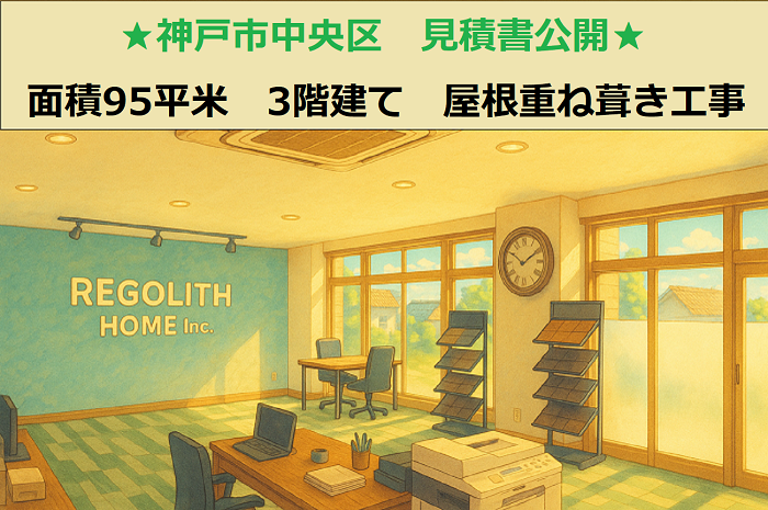 神戸市中央区 見積書公開!面積95㎡ 3階建て カラーベスト屋根への重ね葺き