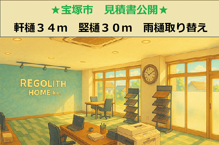 宝塚市 見積書公開!軒樋34m竪樋30m 雨樋取り替え 2階建て木造