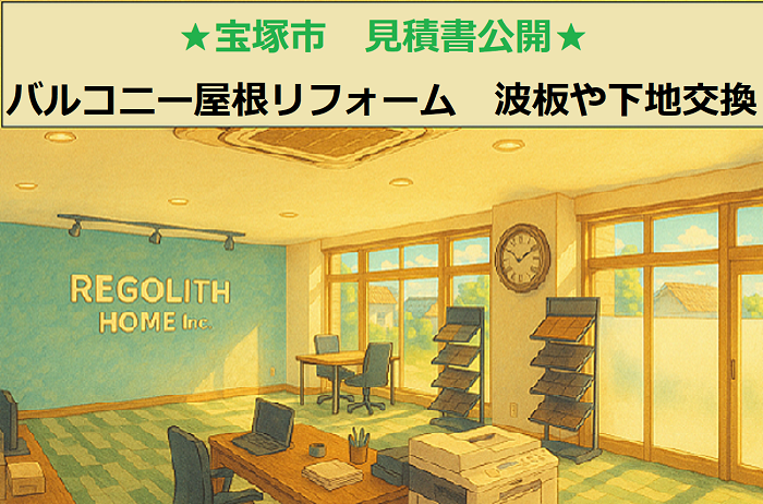 宝塚市　見積書公開！バルコニー屋根リフォーム　波板、下地、雨樋交換