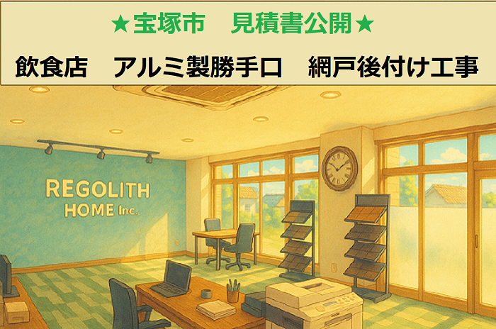 宝塚市 見積書公開!飲食店 厨房のアルミ製勝手口 網戸後付け工事