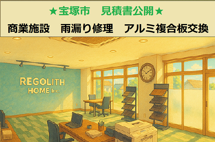 宝塚市 見積書公開!商業施設 雨漏り修理 アルミ複合板の貼り替え