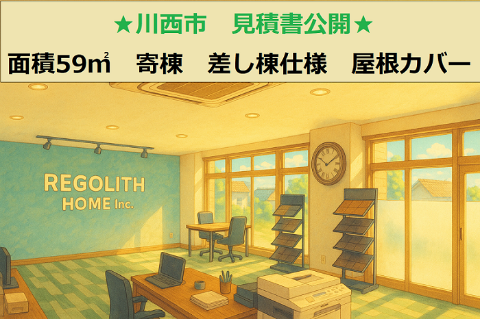 川西市 見積書公開!面積59㎡ 寄棟 差し棟仕様 屋根カバー工事