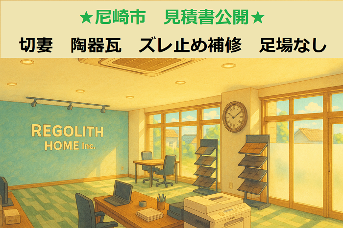 尼崎市 見積書公開!切妻 陶器瓦 ズレ止め補修 2階建て 足場なし