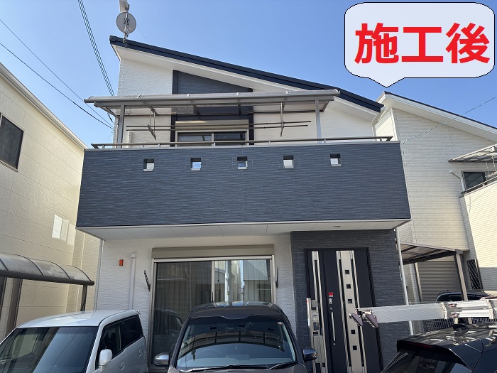 小野市でプレミアムシリコンを用いた外壁塗装工事を行った後の様子