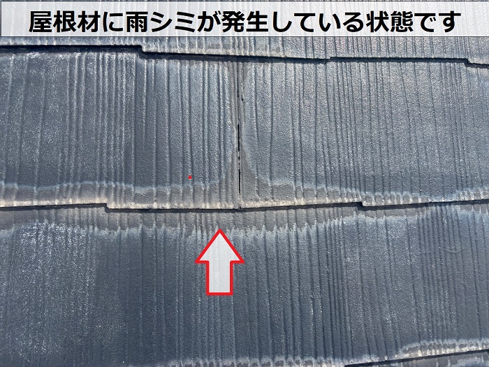 カラーベスト屋根にシミが発生している様子