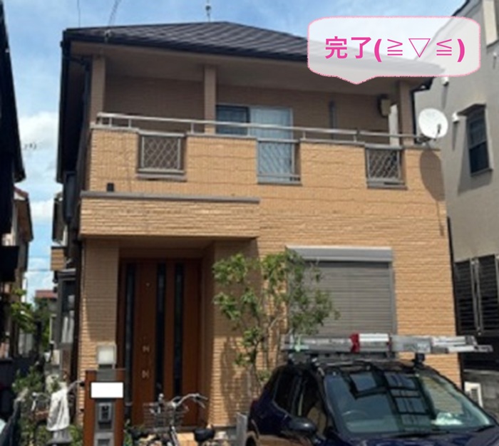 西宮市で窯業系外壁材の再塗装が完了した現場の様子
