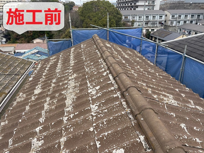 三木市でセキスイかわらUを金属屋根に葺き替え工事する前の様子