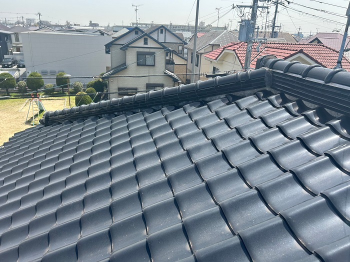 加古川市で瓦屋根の漆喰修理を行う前の様子