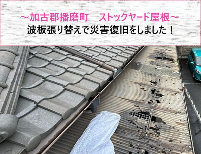 加古郡播磨町　ストックヤード屋根の波板張り替えで災害復旧【サキブログ】