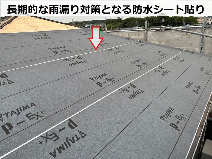 加古川市で天窓付きのパミール屋根へカバー工法及び一部葺き替えで防水シート貼り