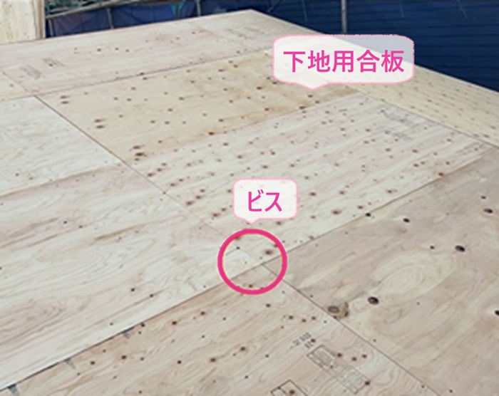 賃貸住宅の化粧スレート改修で既存の屋根材を撤去して下地用合板をビス固定して張っている様子