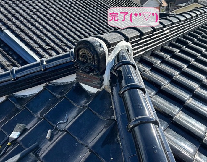 宍粟市の和瓦のメンテナンスで局所補修が完了した現場の様子