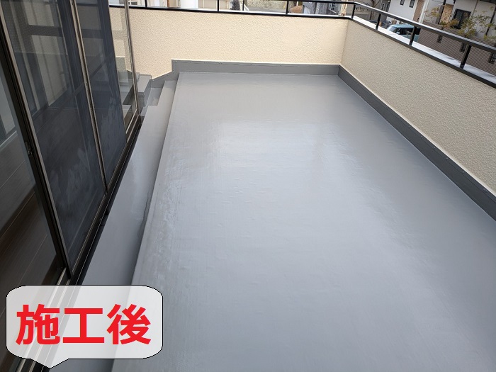 高砂市でひび割れた土間を改修するベランダ防水工事を行った後の様子
