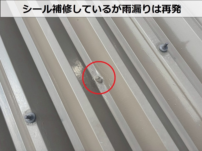 シール補修済のビス跡