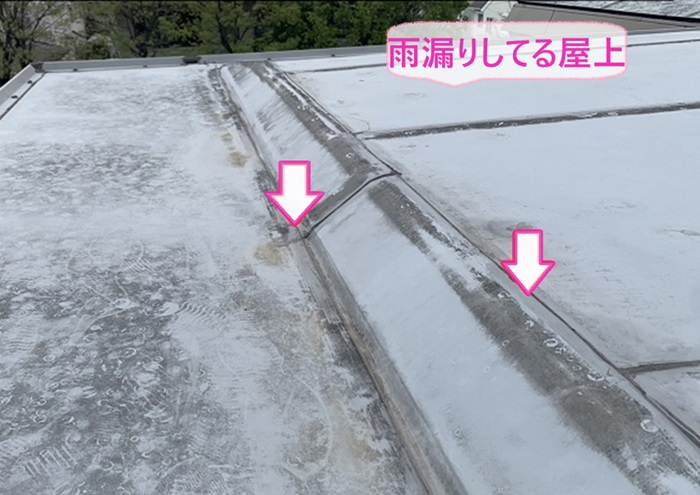 神戸市須磨区で雨漏り補修する既存の戸建ての屋上塩ビシート防水の様子