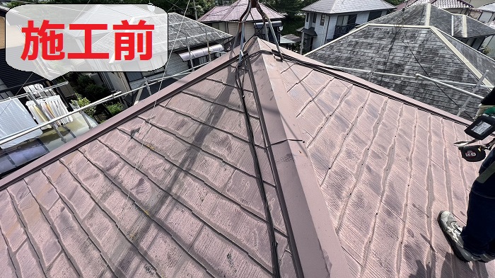 高砂市でスレートに金属屋根でカバー工事する前の様子