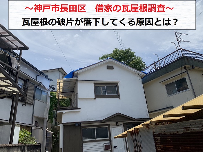神戸市長田区で借家の瓦屋根を調査する現場の様子