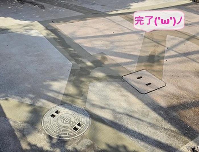 姫路市で車庫コンクリート床の補修工事が完了した現場の様子